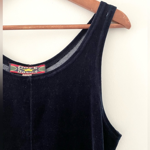 Vintage soft navy blue sleeveless velvet mini dress - Picture 3 of 4